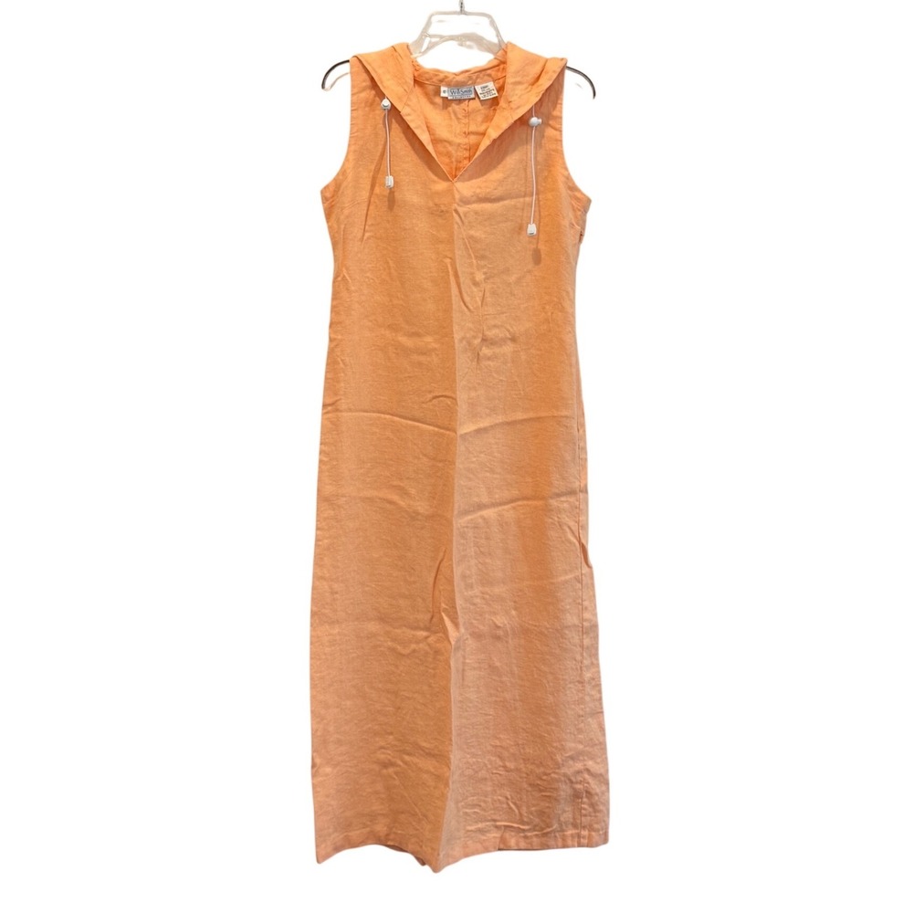 Willi Smith Orange 100% Linen Hooded Maxi Dress 10 Coastal Grandmother Vacation
